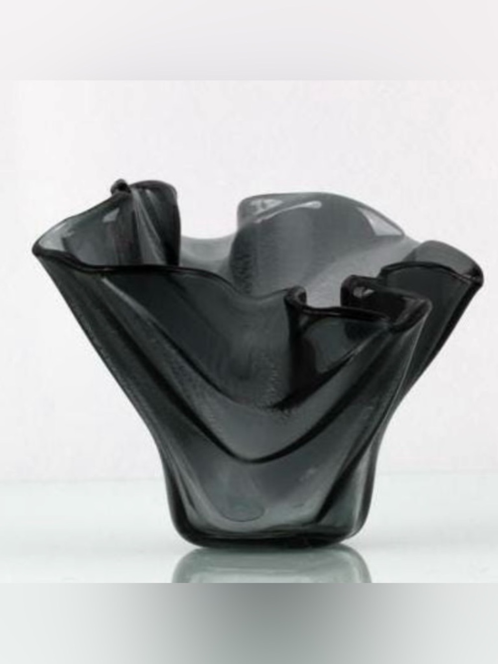 Hand Blown Art Glass VTG Hankerchief Vase Black White Clear Swirl 7.5 Tall